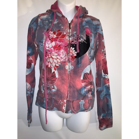 Custo Barcelona Y2K Peacock Embroidered Zip Jacket Size 2 Small - Picture 1 of 7